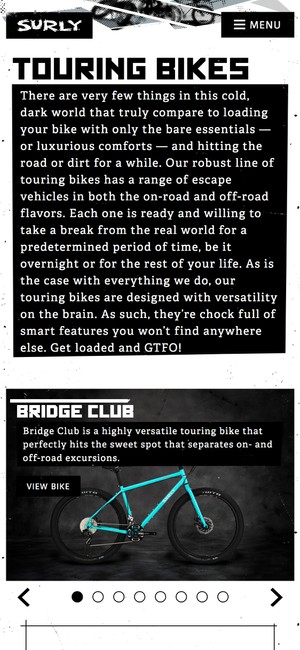 Surly Bikes Website, mobile example 1